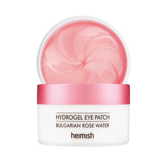 Patches hidrogel para olhos com água de rosa búlgara. Combate olheiras, hidrata e ilumina. Tratamento luxuoso anti-fadiga para contorno dos olhos. Heimish.
